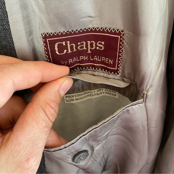 Vintage Chaps Ralph Lauren Gray Herringbone Wool 2pc Suit Mens Blazer 47R 40x29 - Picture 6 of 10